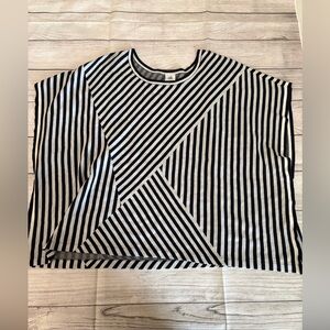 CAbi Black and White Striped Geometric Top